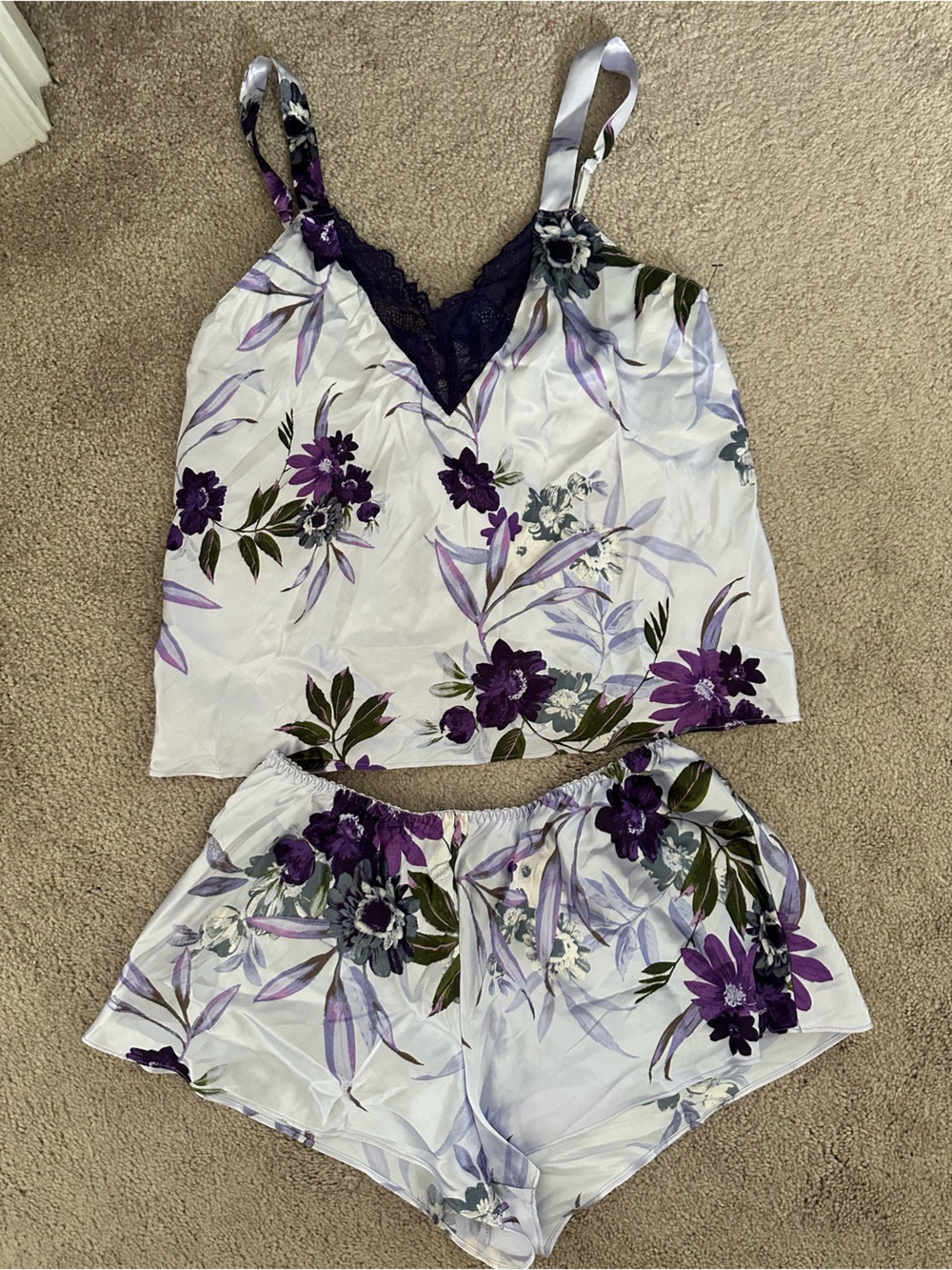 Apt. 9 Purple Floral Satin Camisole and Shorts Set